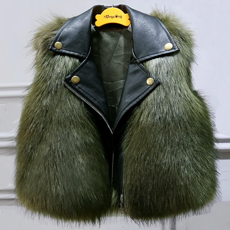 Детский джинсовый жилет 2021 ПУ кожаное ожерелье воротник из искусственного меха