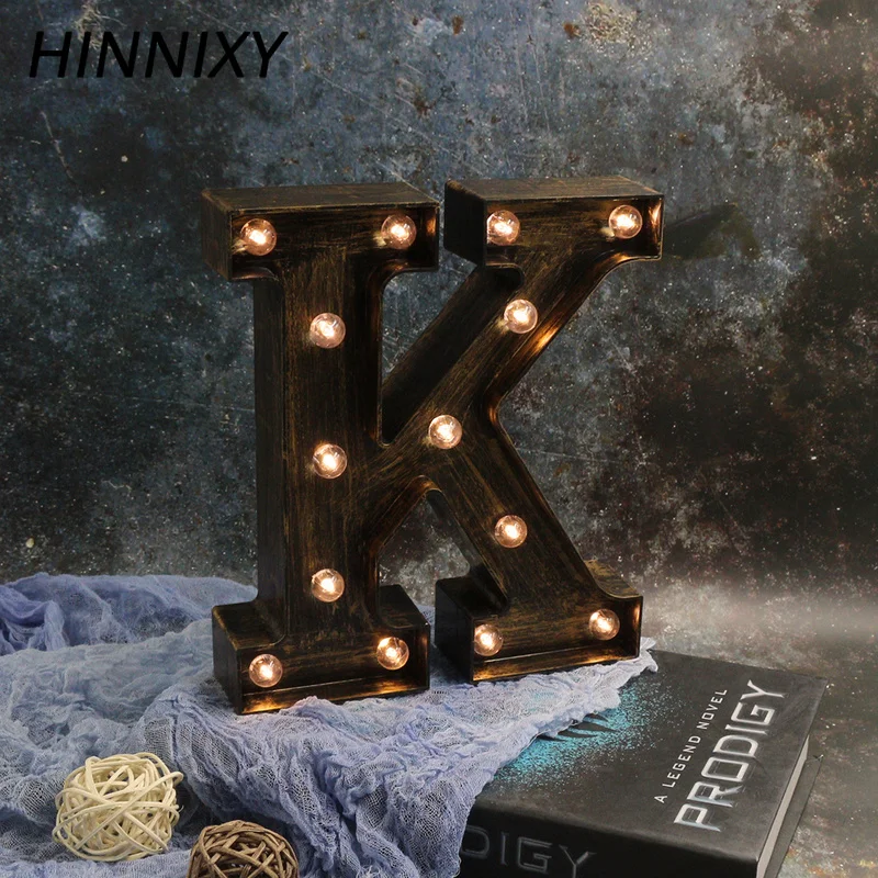 Hinnixy 26 буквенный светильник Промышленный стиль светодиодный ночник 3D Алфавит лампа батарея кафе бар праздничный светильник ing Рождественское украшение