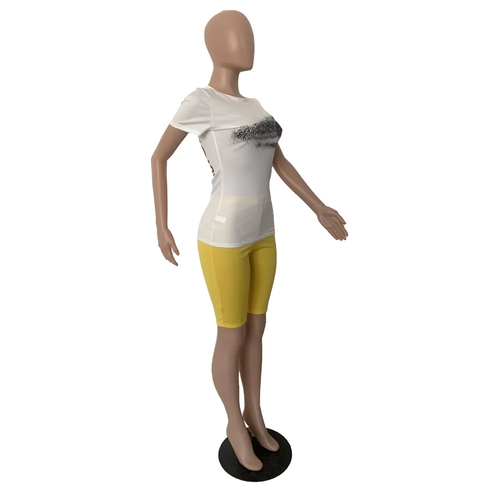 

2020 New Style Suit European and American Women's Back Printed Letter Element Summer T-shirt Shorts Two-Piece Set