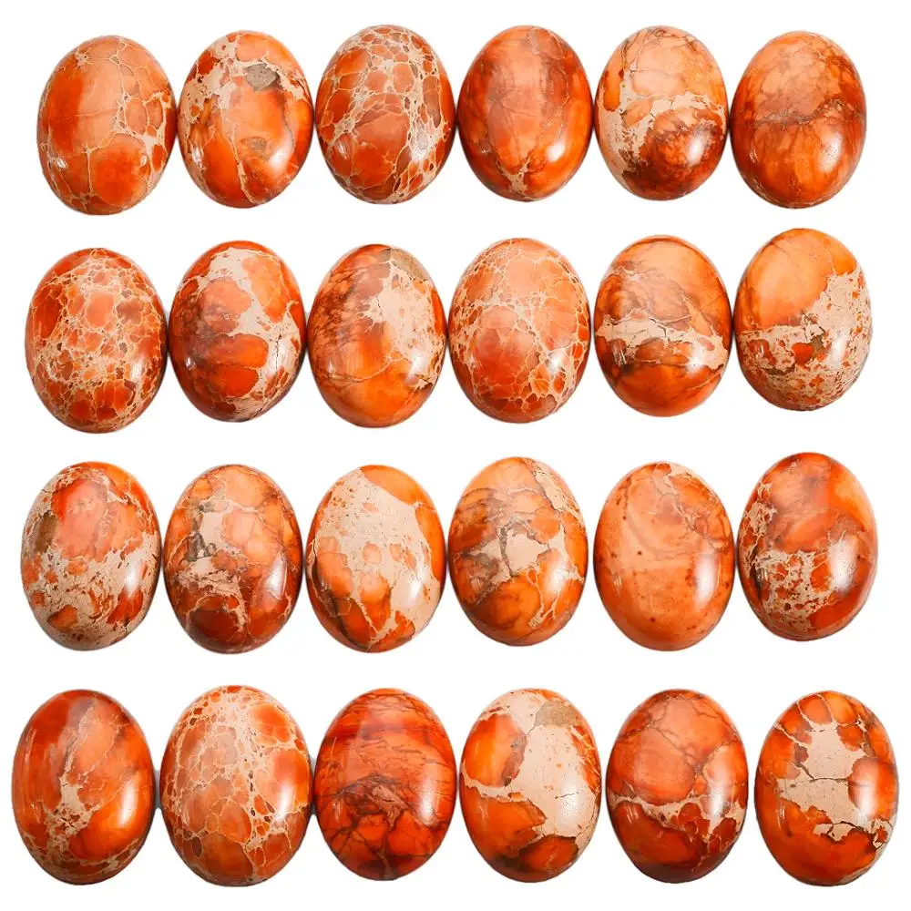 TUMBEELLUWA 1Lot (5Pc) Orange Sea Sediment Jasper Oval Stone Cabochons Flatback Semi-precious CAB for Jewelry Making 18x25mm | Украшения и