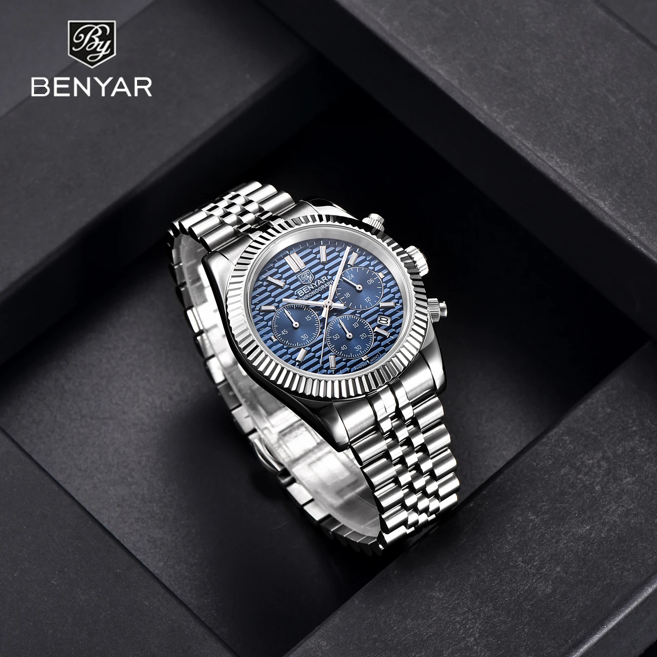 Benyar Design 2021 New Fashion Leisure Men's Quartz Watch Sapphire Glass Stainless Steel Waterproof Luminous Chronograph Relogio