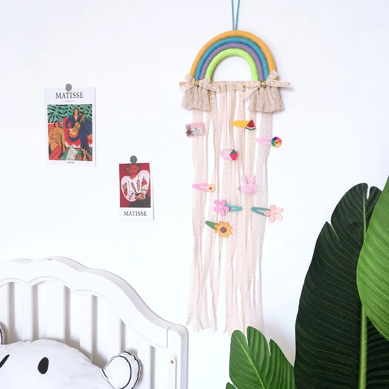 

Rainbow Wall Hanging Hair Decoration Storage Belt For Girls Hair Clips Barrette Hair Organizer Strip Holder Ornament