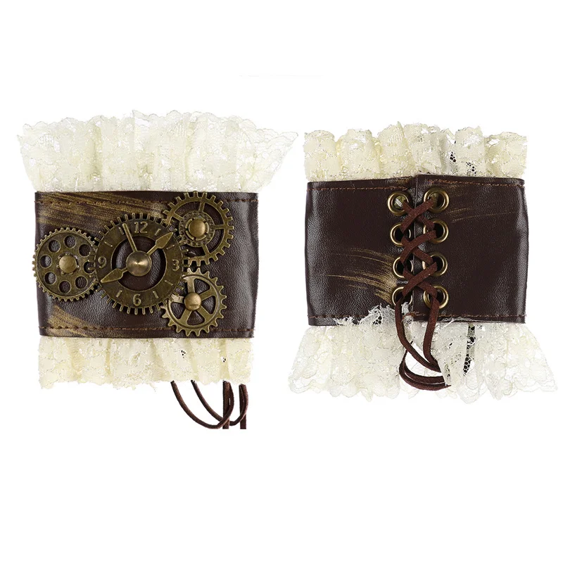 

1PCS Halloween Renaissance Gothic Punk Clock Gear Decorative Lace Wristband Bracelet Cosplay Fancy Party Stage Performance