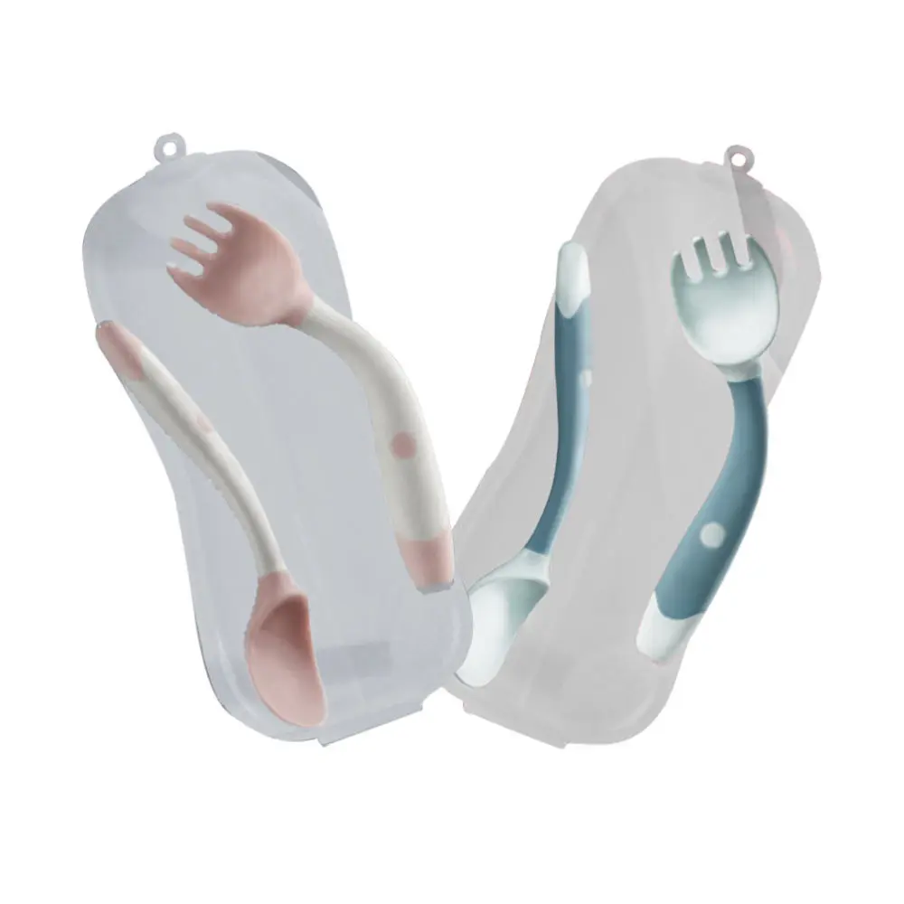 

2 Sets Baby Eating Training Tableware Twistable Baby Fork and Spoon (Boxed)