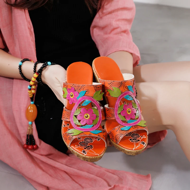 

Spring / Summer 2020 New High Heels Women's Leather Print Ethnic Style European and American Fashion Sandals