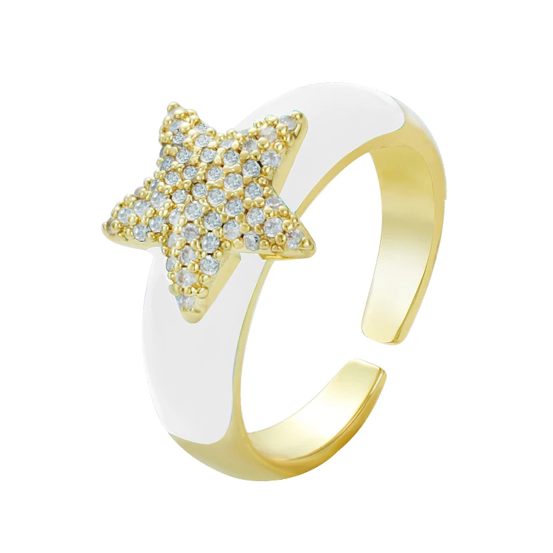 Женское кольцо с эмалью и звездами регулируемое разных цветов Ювелирное