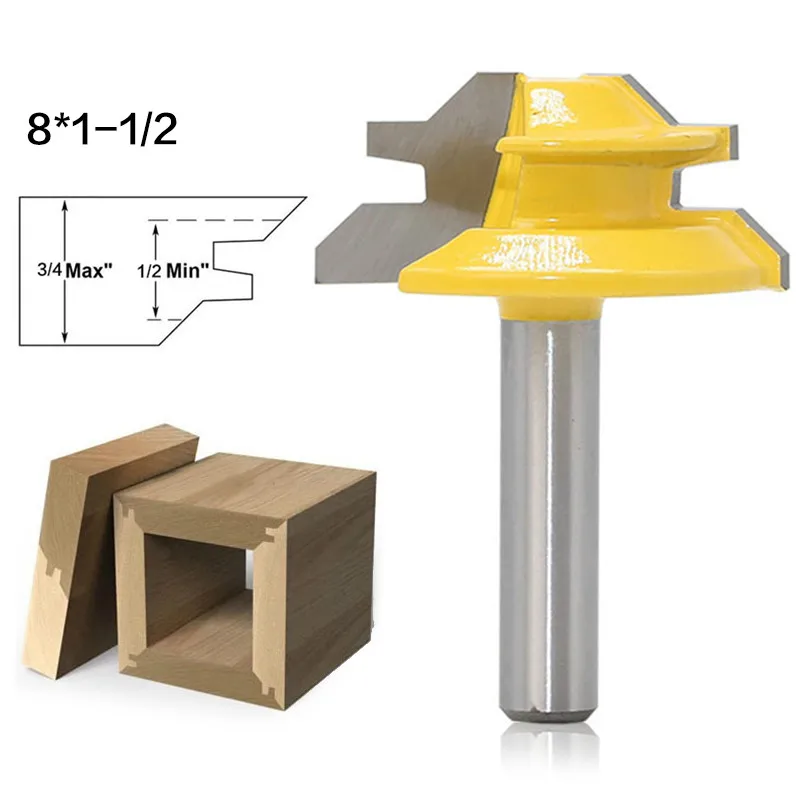 45 градусов замок Торцовочная фреза 8*1 1/2 дюймов хвостовик по дереву для