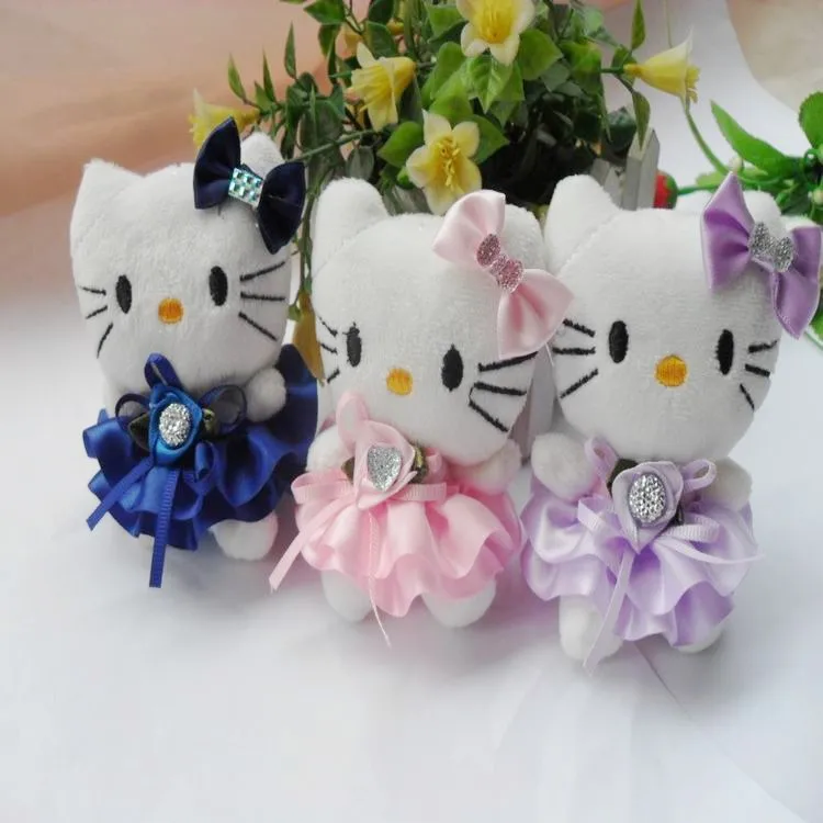 12 шт/лот Мини Кот Заполненная Плюшевая Игрушка в Платье Милые Котятки Куклы для Подарка Для Девочек Карикатурные Животные Букетные Аксессуары.