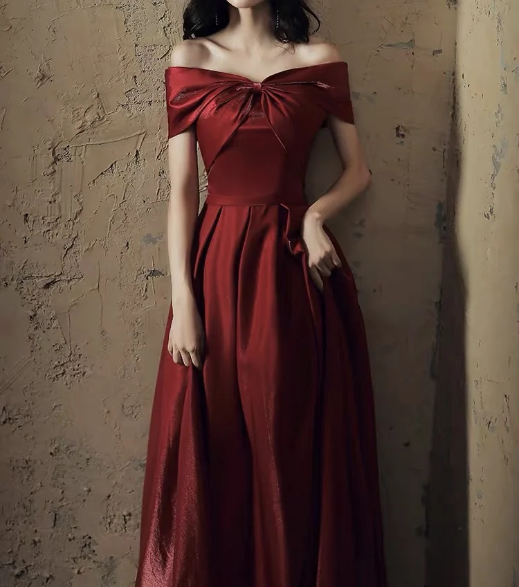 

Женское вечернее платье с открытыми плечами, бордовое Элегантное Длинное ТРАПЕЦИЕВИДНОЕ ПЛАТЬЕ на шнуровке, свадебное платье знаменитости...