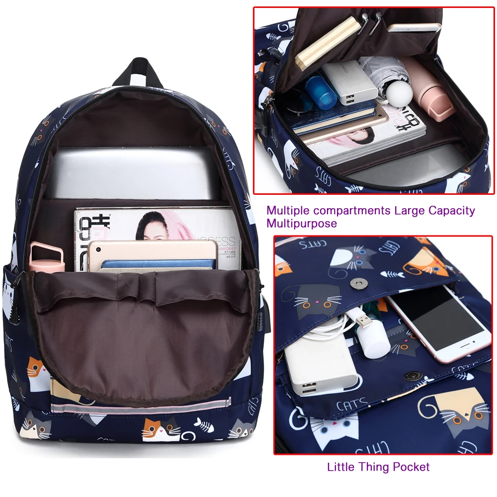 USB Charging Reflective School Bags for Teenage Girls Waterproof High School Backpack Women Student Book Bag Travel Backpacks