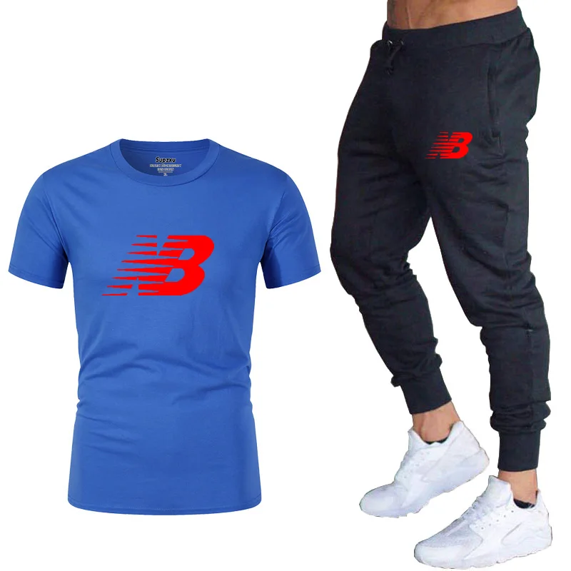 

2021 spring and summer new men's brand casual sports T-shirt suit fitness cotton T-shirt + running pants men's track suit