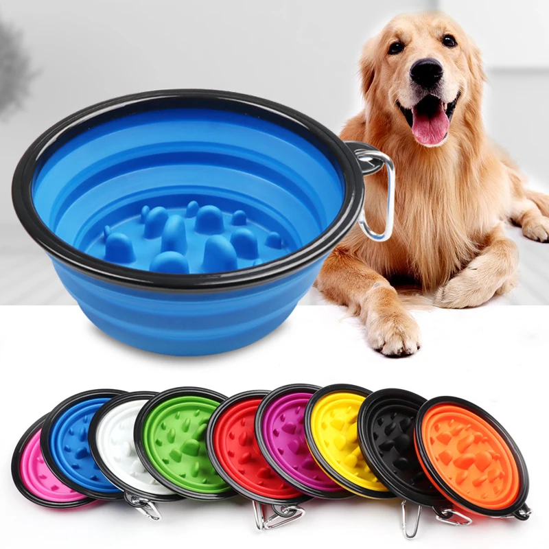 

Collapsible Slow Feeding Bowl Dog Pet Folding Silicone Bowl Travel Portable Puppy Food Container Feeder Dish Bowl 350ml/1000ml