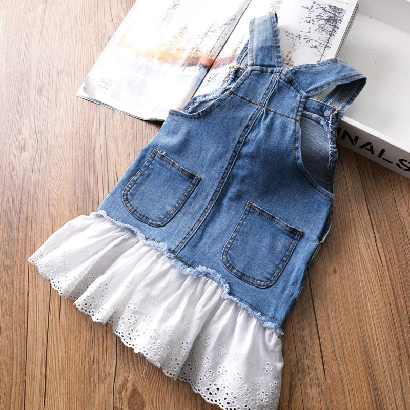 2 3 4 5 6 7 Y Toddler Girls Dress Spring Korean Fashion Denim Strap for Girl Kids Clothing Lace Stitching Children | Детская одежда и