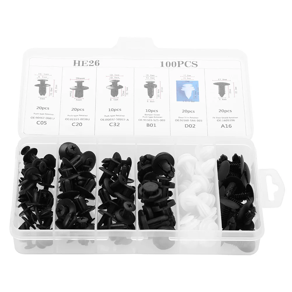 

100Pcs 6 Sizes Assorted Clip Trim Car Push Pin Rivet Bumper Door Panel Retainer