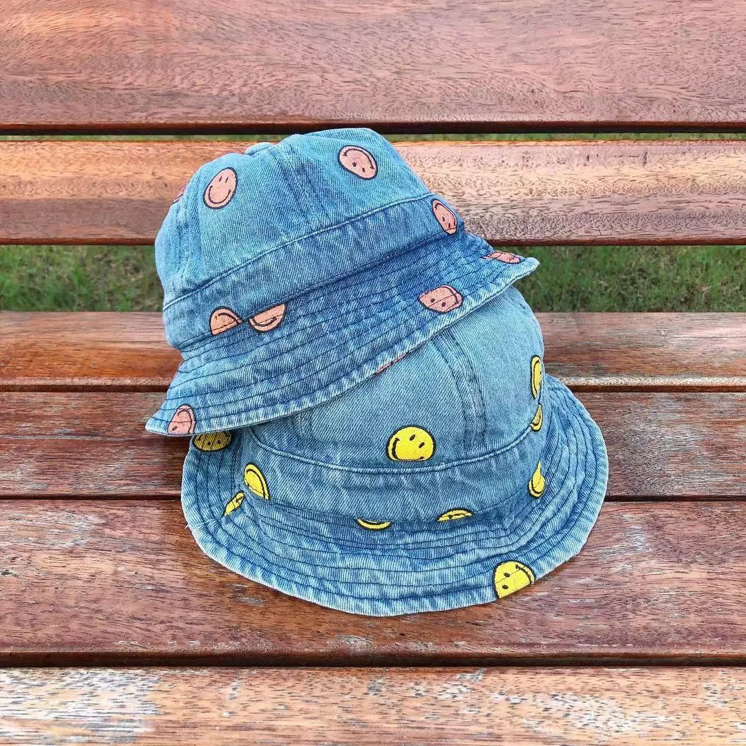 

Милая ковбойская шляпа со смайликом в рыбацком стиле для новорожденных мальчиков и девочек, солнцезащитная Кепка для малышей, осенняя тонк...