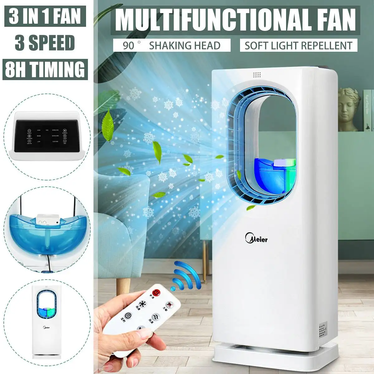 Mobile Air Conditioning Fan Air Humidifier Purifier Repelling Mosquitoes Home Room Floor Bladeless Standing Tower Fan Cooler