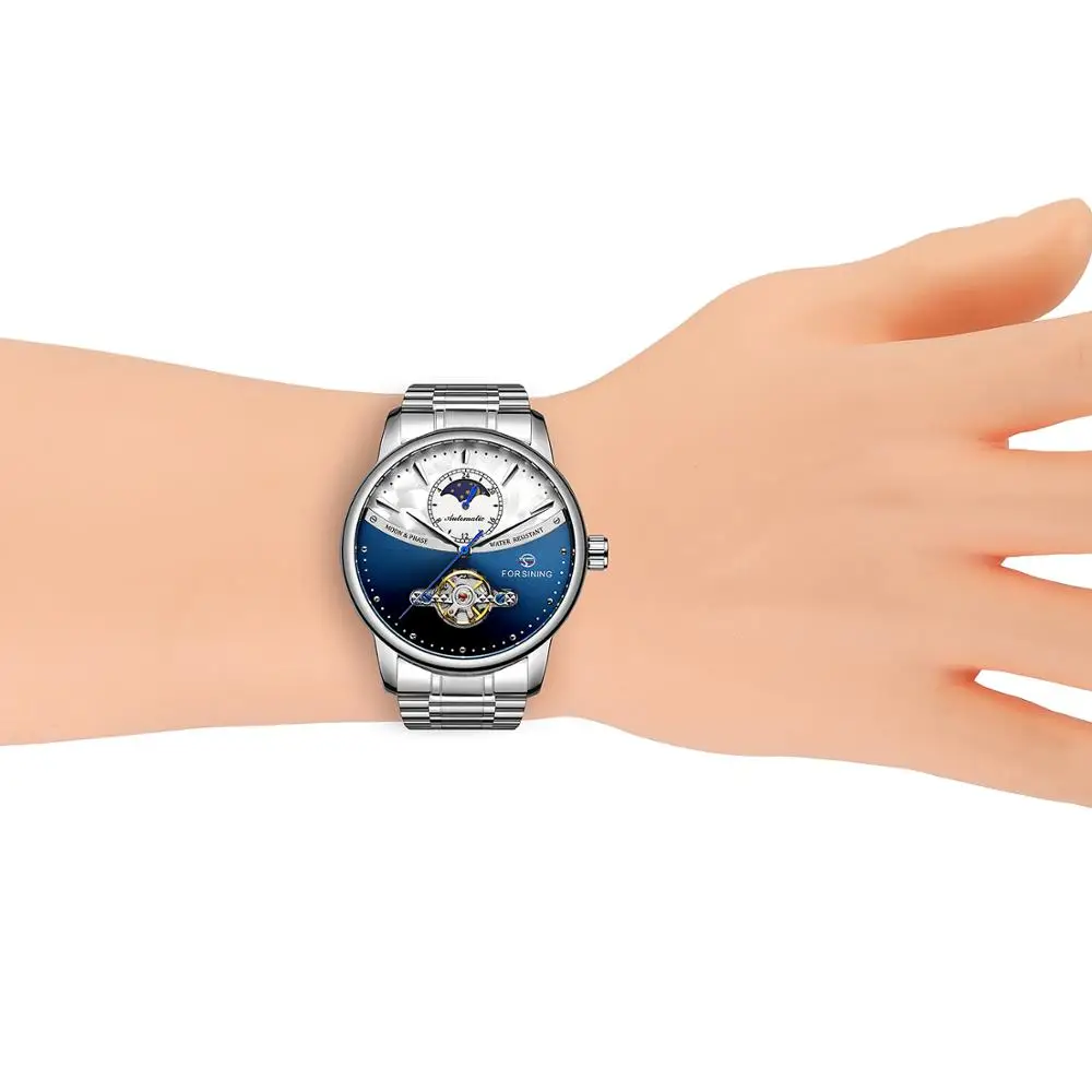 Часы наручные Forsining Мужские автоматические механические из нержавеющей стали с