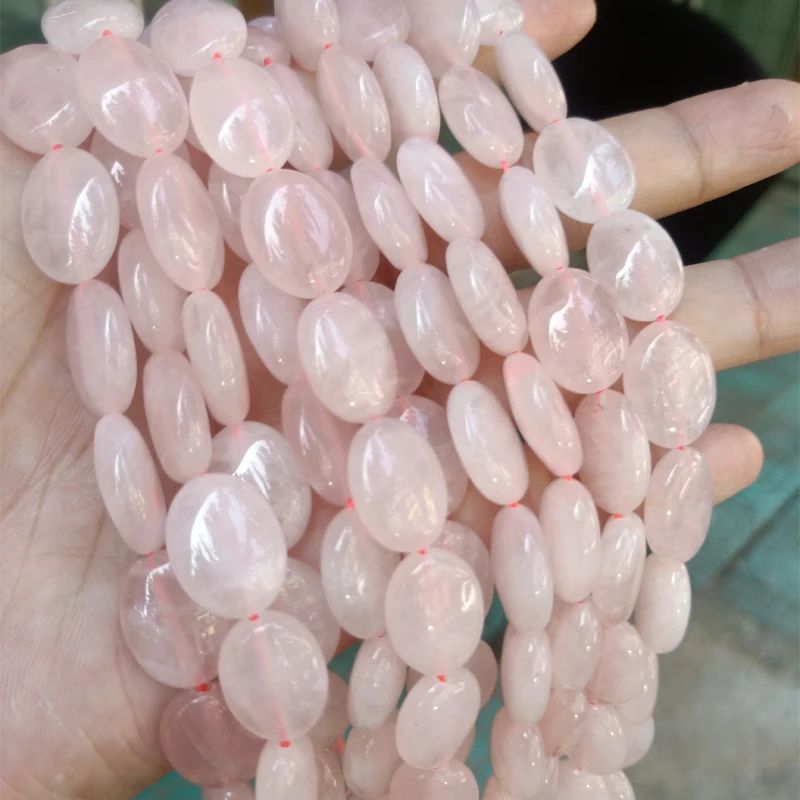 

12x16x6mm Oval Shape Natural Rose Quartzs Stone Beads DIY Loose Pink Crystal Beads For Jewelry Making Necklace Earring 15''
