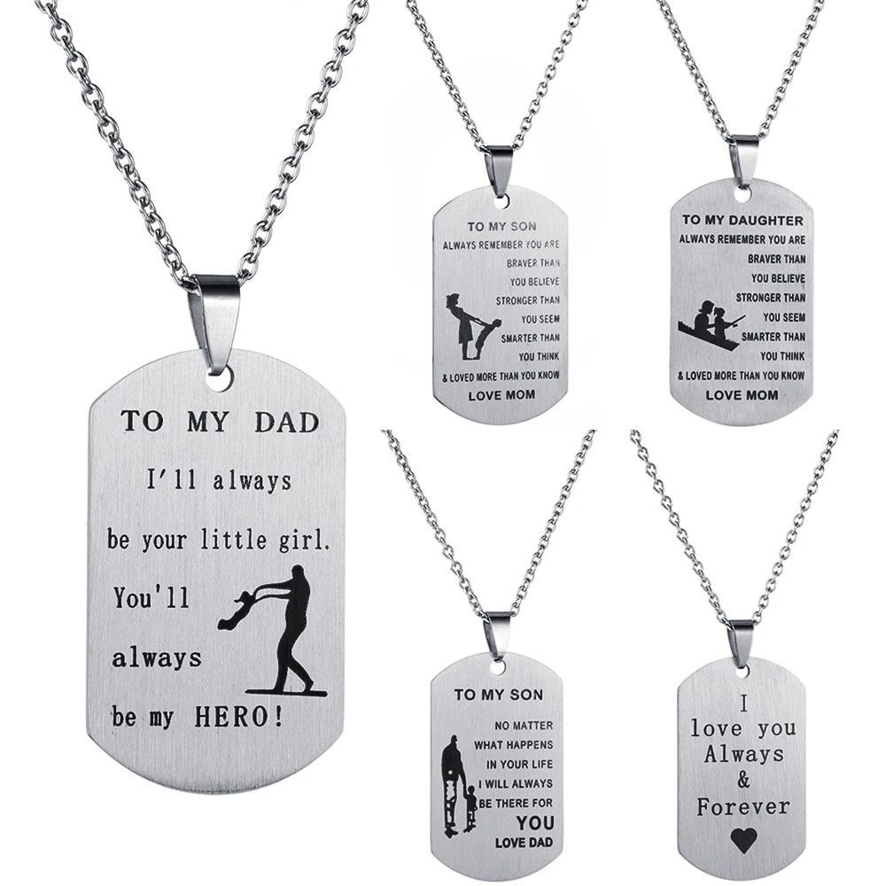 

New Fashion Stainless Steel Family Necklace To My Son Daughter Love Dad Mom Tag Pendant Chain Father Mothers Day Birthday Gifts