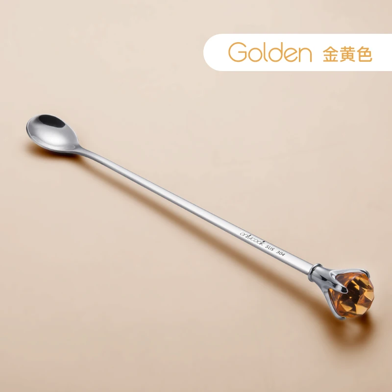 Golden Onlycook Творческий алмаз длинной ручкой 304 ложка для перемешивания молока из нержавеющей стали - Цвет: Golden