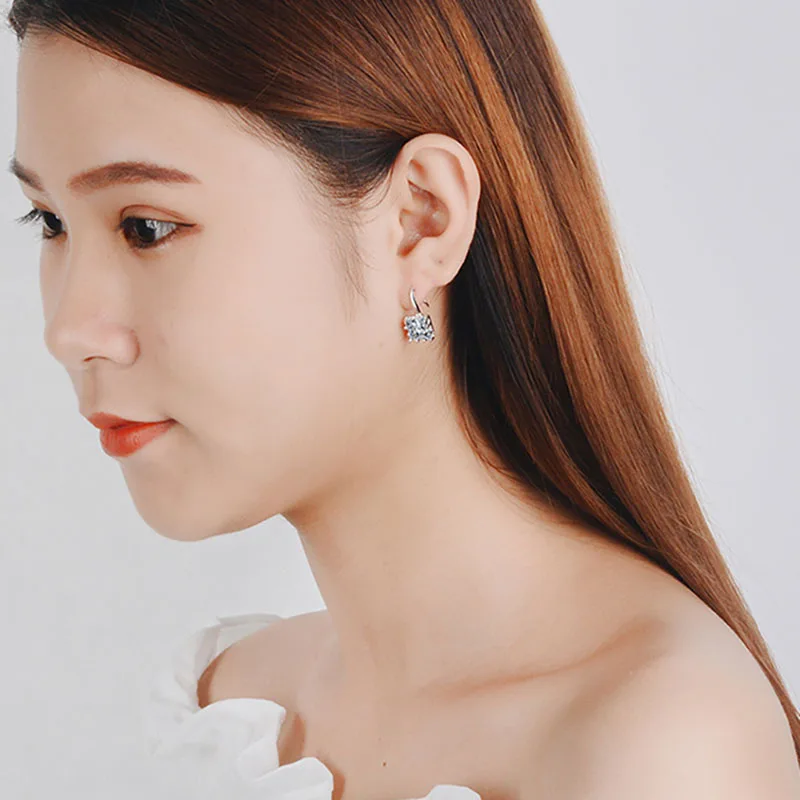 Серьги кольца MEETSOFT из стерлингового серебра 925 с кристаллами квадратной формы, не вызывающие аллергии, модные и маленькие, подарок для женщин.