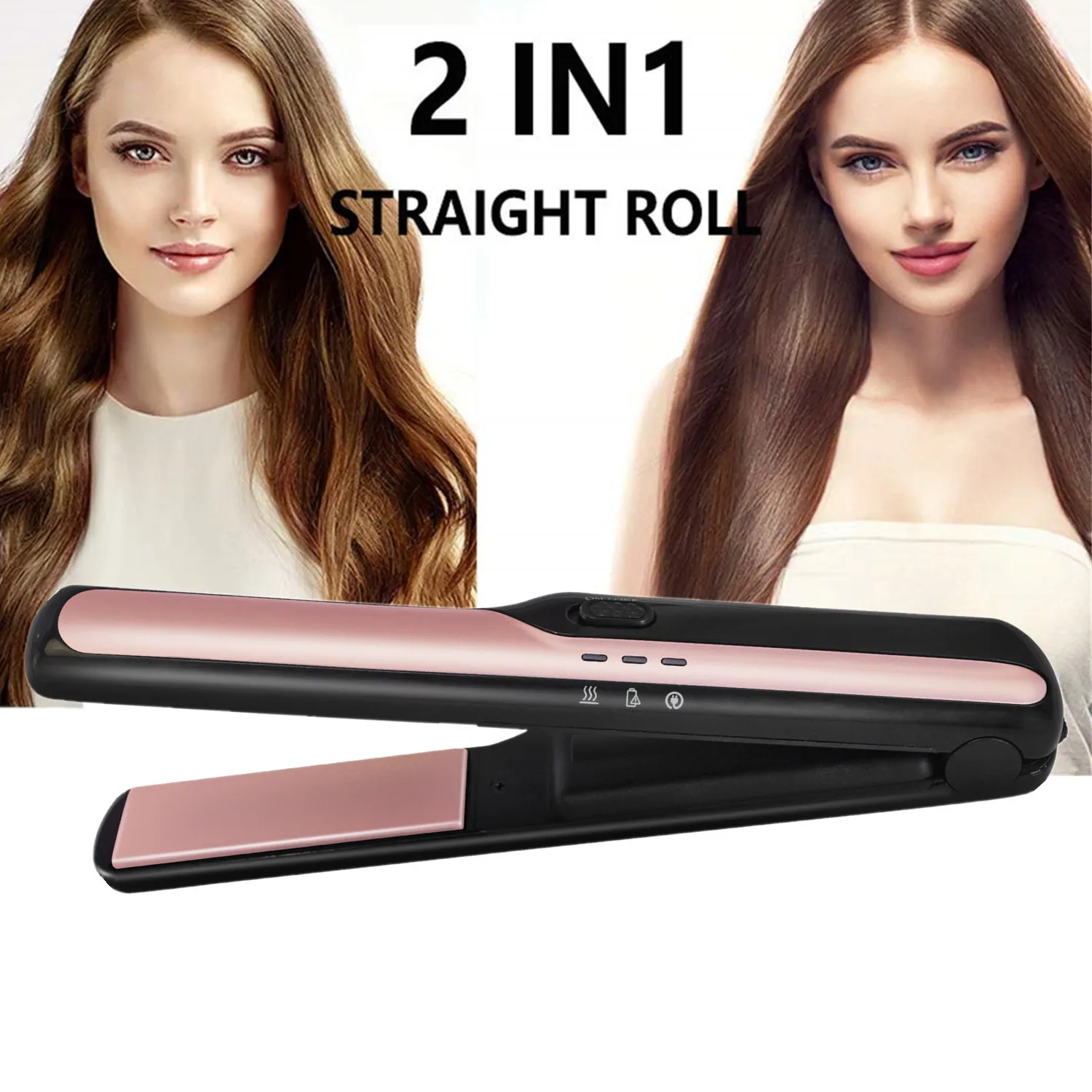 

Portable Cordless Hair Straightener Mini Size Curler Hair Flat Iron Plates Adjustable Temperature USB Rechargeable Curling Wand