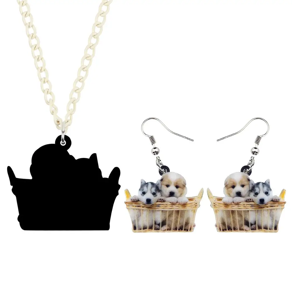 Bonsny акриловая корзина сибирская шелуха мопса собака комплект ювелирных изделий