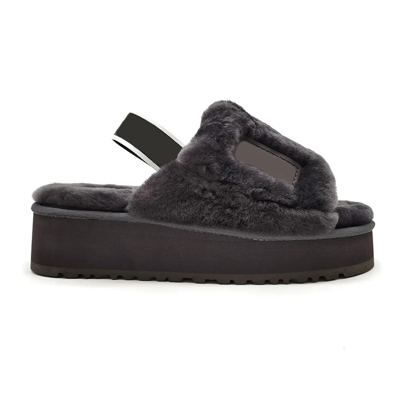 

Fluffy Women 's Plush Fur Sandals Home House Sandal Non-Slip Indoor Slippers Female For Use Luxury Thick Flats Outdoor Shoes