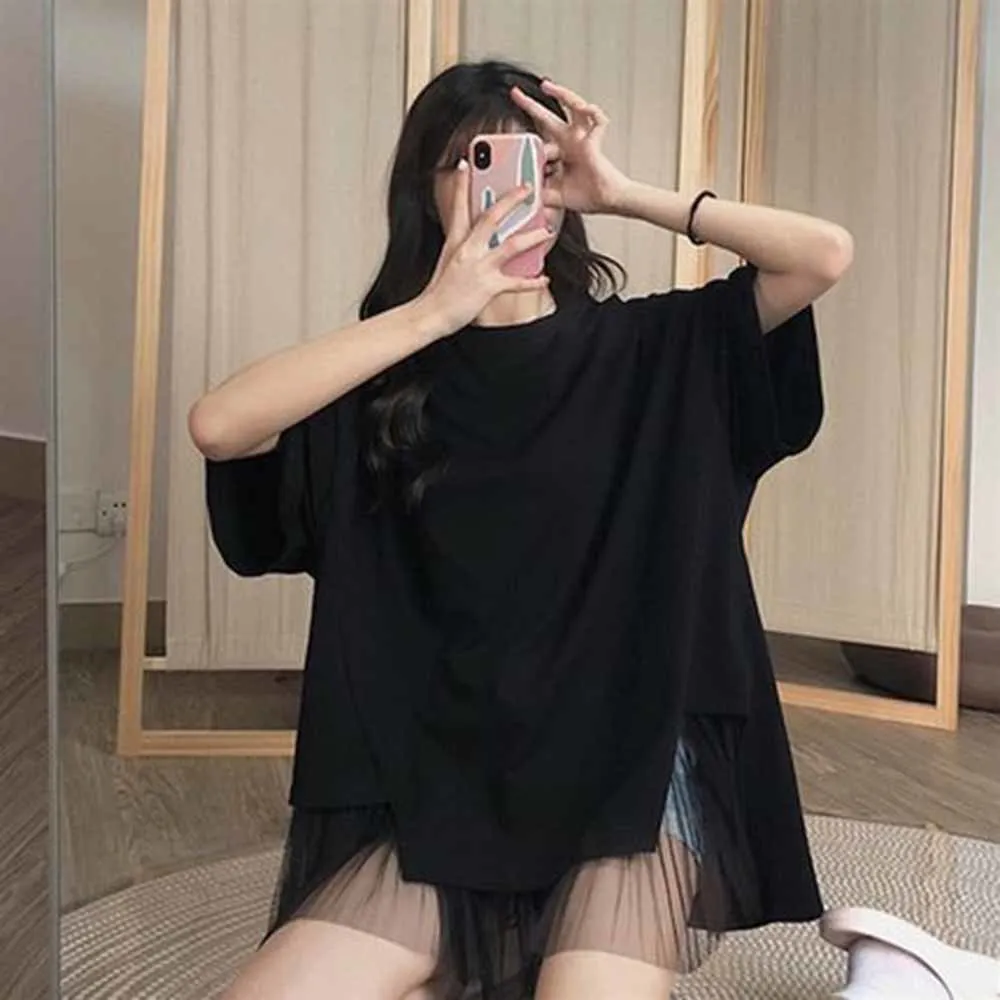 Фатиновая футболка с широким рукавом однотонная белая Черная