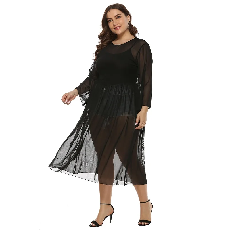 Новинка размера плюс прозрачное пляжное платье женское бикини купальник накидка