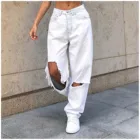 Женские джинсы с завышенной талией, белые эластичные свободные штаны из денима, с карманами и пуговицами, в Корейском стиле, 2021