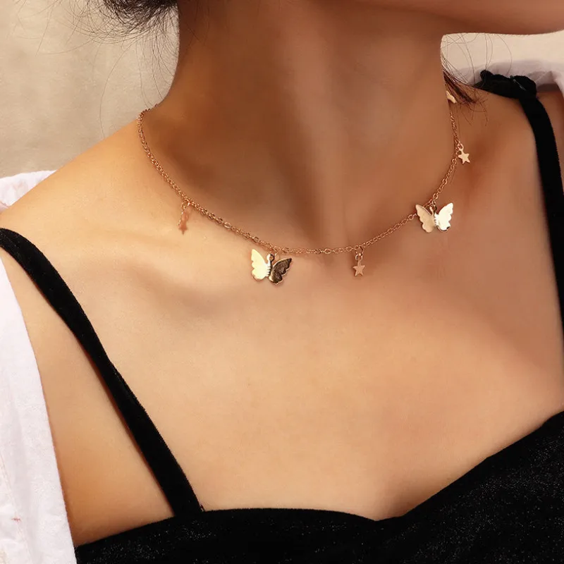 

Creative Simple Butterfly Pendant Star Necklace for Women Jewelry 2021