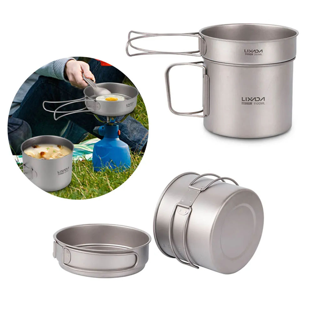 Lixada Сверхлегкая титановая кухонная посуда для кемпинга на открытом воздухе 1100 мл