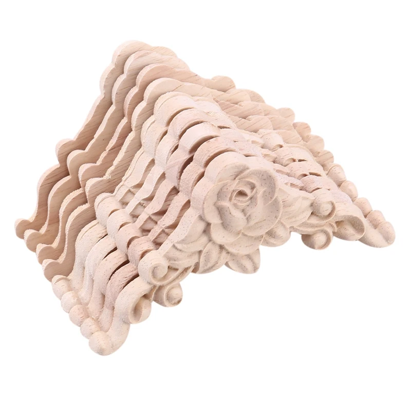 

10PCS Floral Wood Carved Decal Corner Applique Decorate Frame Wooden Figurines Cabinet Decorative Crafts