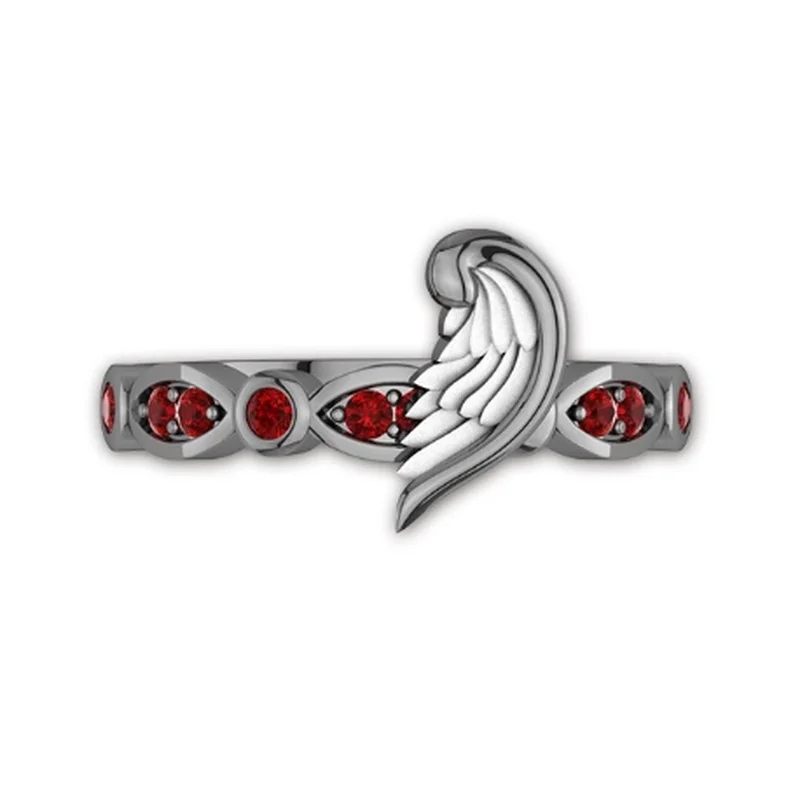 

Fashion exquisite luxury red zircon heart-shaped angel wings ring set female romantic charm Valentine's day jewelry gift