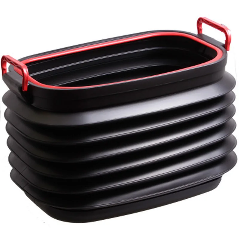 

18L Multifunction Compartment Folding Telescopic Trash Can Bucket Black with Cover Car Home Outdoor Multi-purpose Storage Bucket