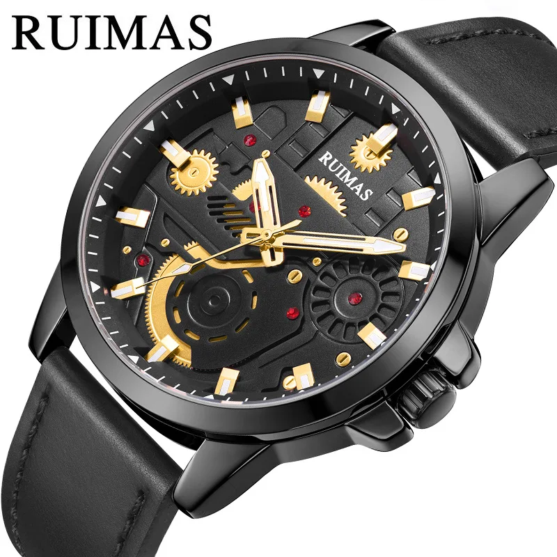

RUIMAS brand casual fashion men's watches outdoor sports luminous mechanical wind belt waterproof quartz watch men's watches