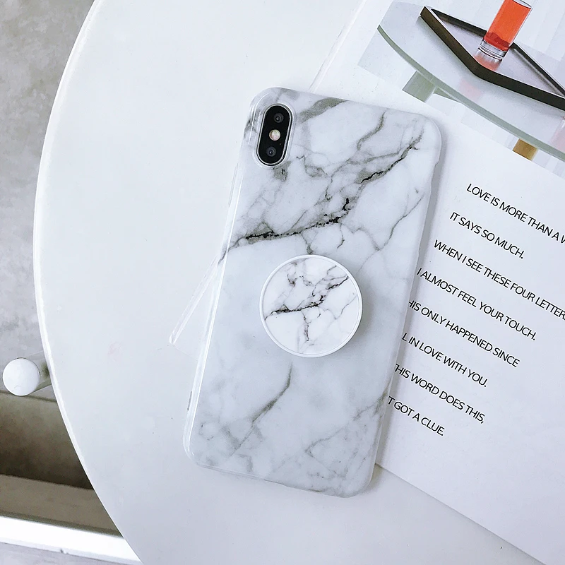 4 Модный силиконовый глянцевый мраморный чехол из ТПУ для Iphone XS Max X XR 7 8 Plus 6 6S Plus, складной держатель, чехол-подставка - Цвет: 4