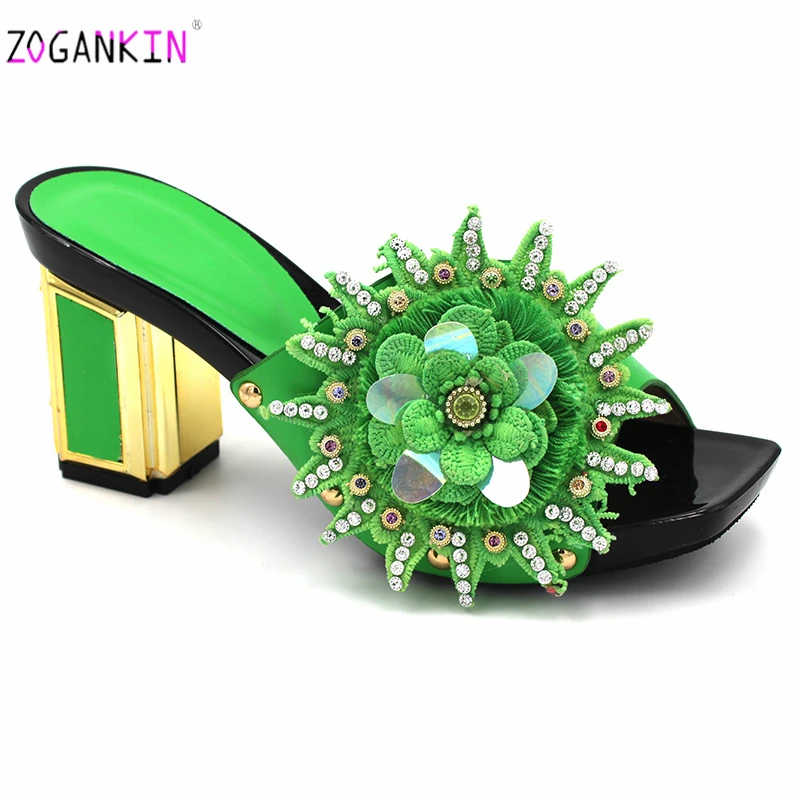 

Summer Specials Design High Quality 2020 Mature Italian Women Shoes Peep Toe Slipper with Platform Mature Style in Green Color