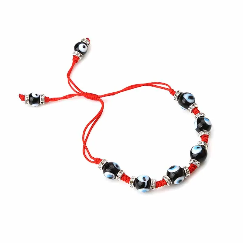 ЗЛОЕ ОКО новая мода 1шт синяя стеклянная бусина с символом злого глаза из красной нити, хрустальное колесо, ручная работа, браслет для женщин.