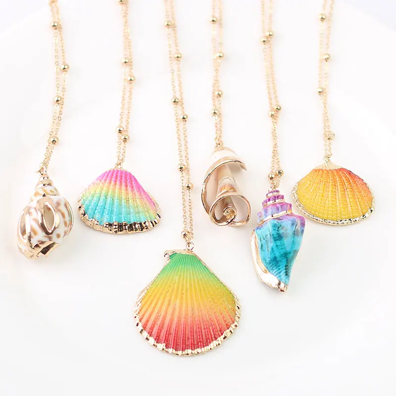 Новое летнее модное золотое ожерелье в виде ракушек женское с кулоном морской