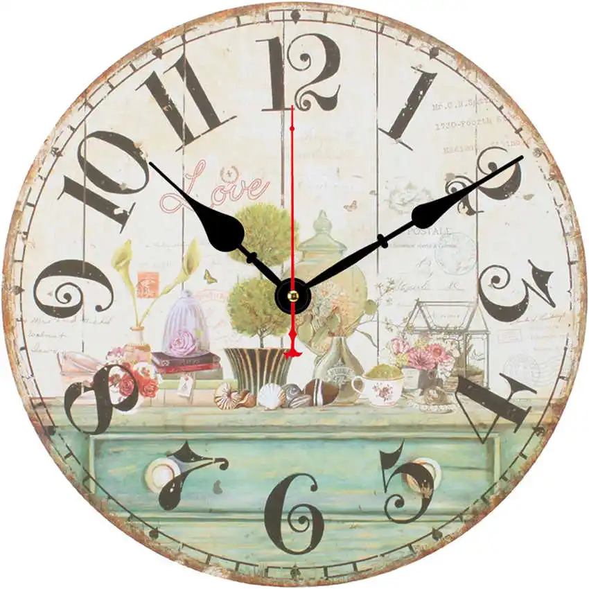Flower Clock Q Цветочные антикварные настенные часы, настенные часы в винтажном стиле, большие часы настенные, круглые Horloge, ретро деревенские декоративные - Цвет: Flower Clock Q