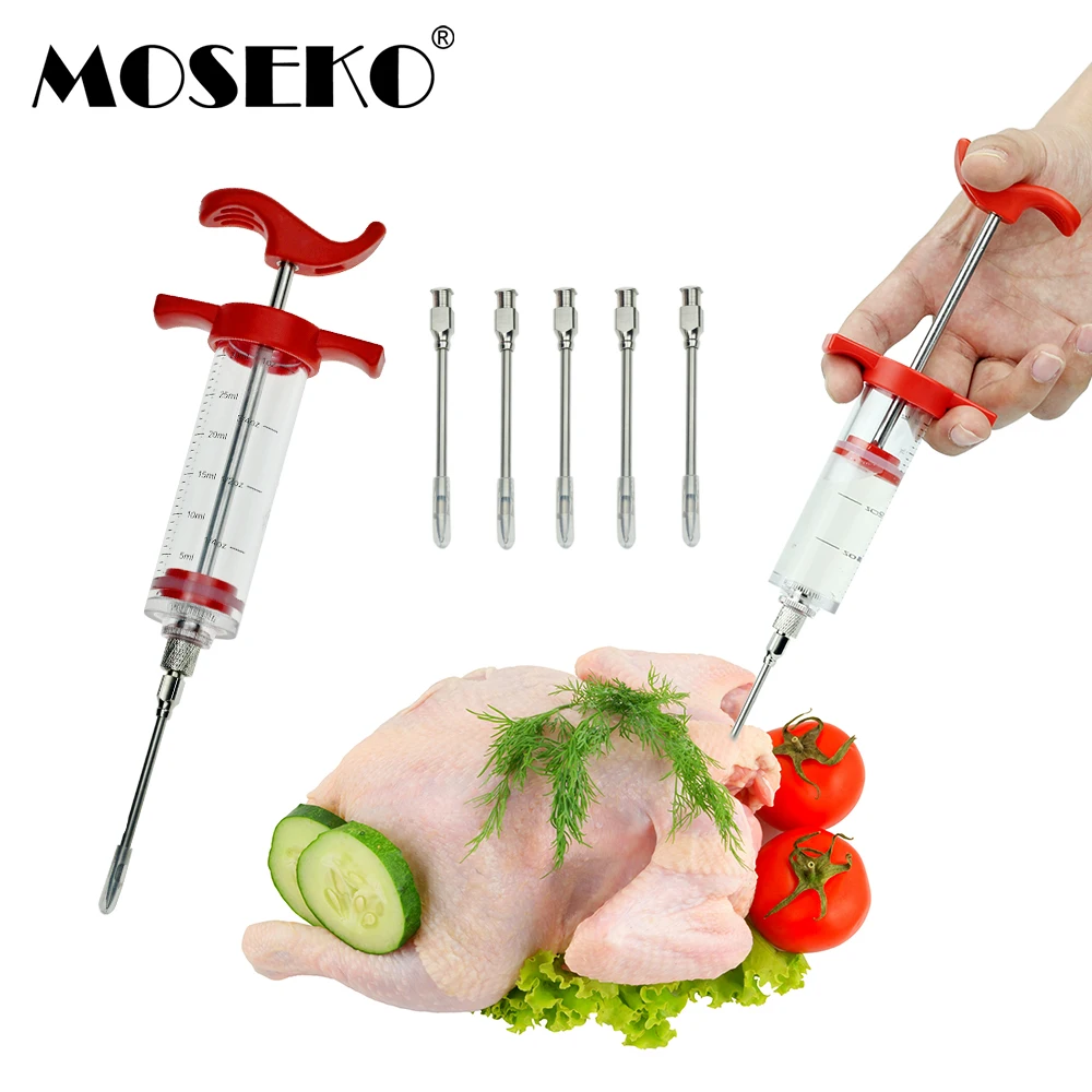 Шприц MOSEKO для мяса и барбекю инжектор маринада с 6 иглами из нержавеющей стали
