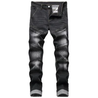2022 new denim jeans mens tide brand motorcycle mens personality wrinkled stretch tide jeans