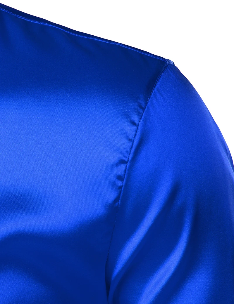Royal Blue Silk Satin Shirt Men 2022 Luxury Brand New Slim Fit Mens Dress Shirts Wedding Party Casual Male Casual Shirt Chemise