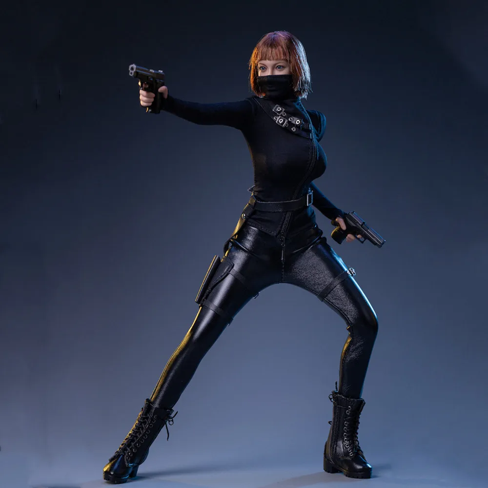 

1/6 Scale Female Sexy Agent Tight Tops and Leather Pants Suit for 12 inch Action Figure Model Body