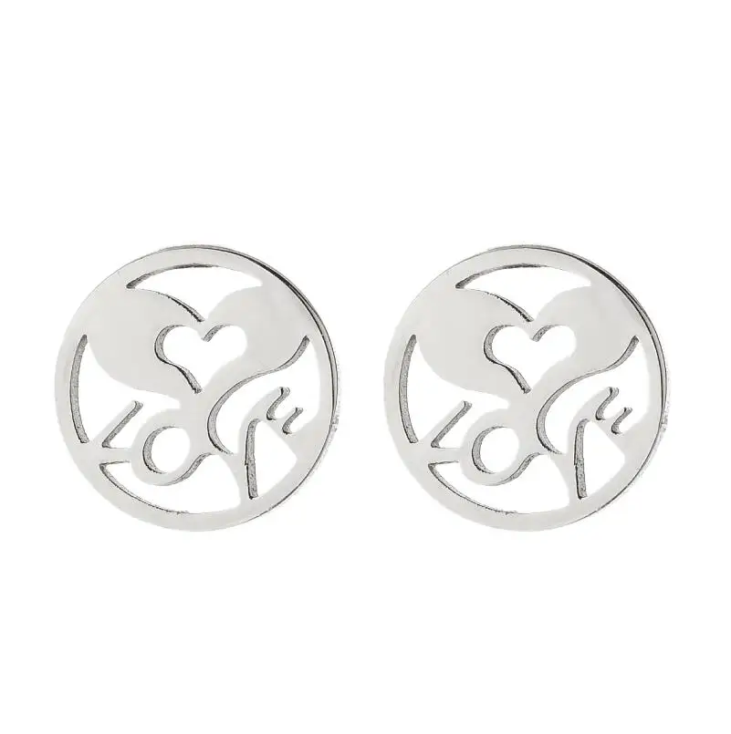 

Stainless Steel Letter Earrings Geometric Round Love Heart Stud Earrings for Women Cross Pineapple Jewelry Best Girlfriend Gift
