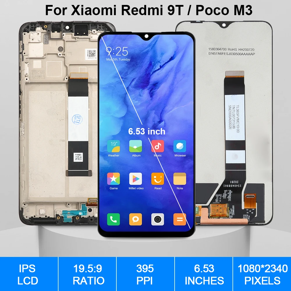 Pantalla t&aacute;ctil Original para Xiaomi Redmi 9T, piezas de repuesto de digitalizador LCD, Poco M3, M2010J19SG-1