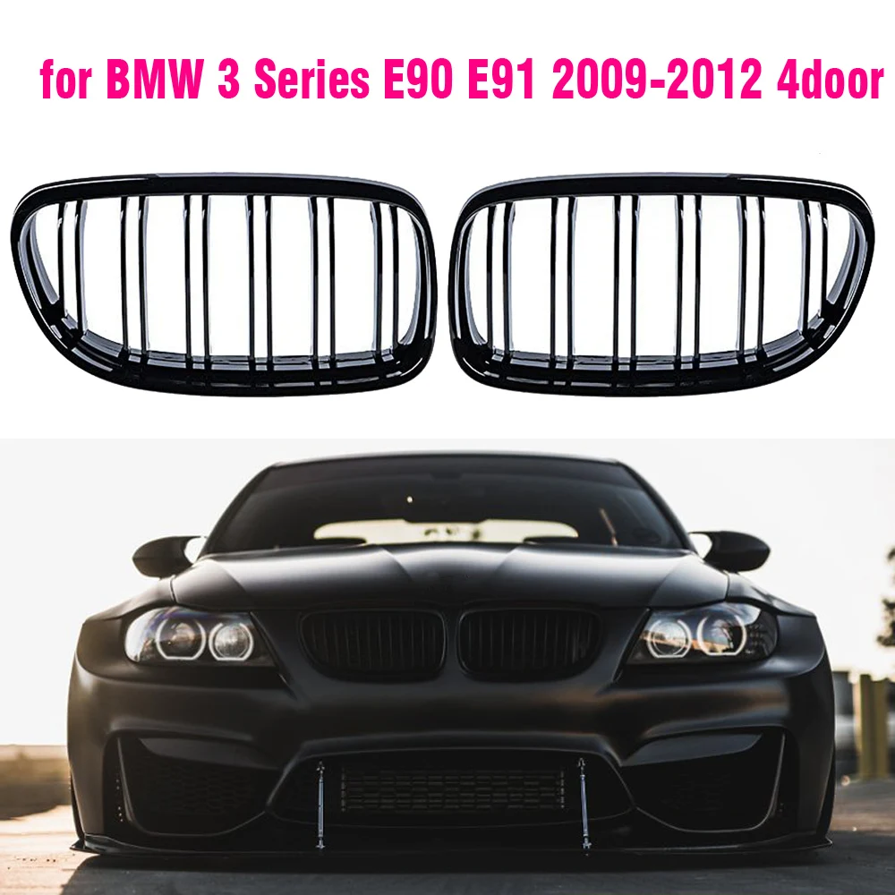 

Front Hood Grille For 3 Series E90 E91 318i 328i 2009-2012 Double Line ABS Glossy Black Car Kidney Grill