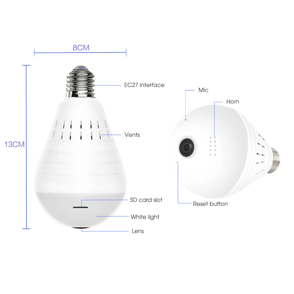 360 Degree Wireless IP Camera Security Fisheye Panoramic Surveillance Wifi Night Vision Bulb Lamp CCTV P2P | Безопасность и защита